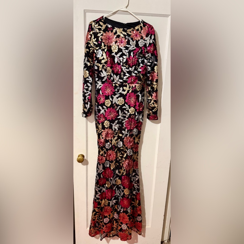 SHEIN Black Dress with Pink and Gold Floral Sequins
